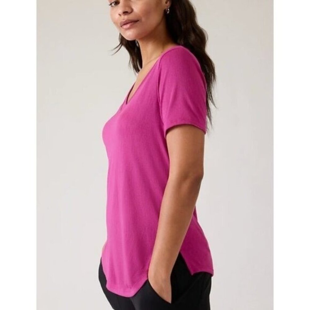 Athleta S Breezy Scoop V Neck Tee Small Iceplant Pink Modal - Picture 3 of 6